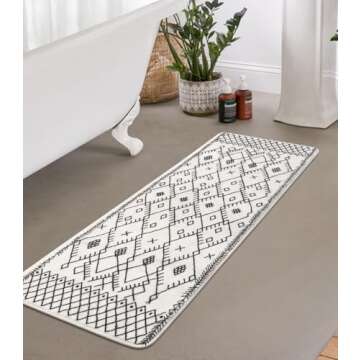 Uphome Bathroom Runner Rug 18x47 inch Boho Long Bath Mat Non-Slip Moroccan Geometric Farmhouse Bath Rug Soft Velvet Machine Washable Floor Mats for Bathtub Sink Shower