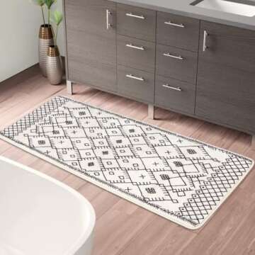 Uphome Bathroom Runner Rug 18x47 inch Boho Long Bath Mat Non-Slip Moroccan Geometric Farmhouse Bath Rug Soft Velvet Machine Washable Floor Mats for Bathtub Sink Shower