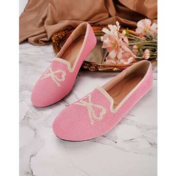 Slocyclub Women's Ballet Flats Women's Bow Print Ballet Flats Comfortable Slip On Black Mesh Dress S...