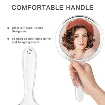 Kmchilj Makeup Hand Mirror, Double-Sided 3X 1x Magnifying Large Travel Handheld Mirror Cosmetic Mirror Acrylic Clear Finish Round Mirror