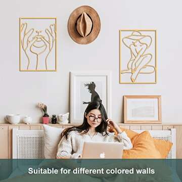 Gold Wall Decor Set of 3, 0.12'' Thicker Real Metal Modern Gold Wall Art, Minimalist Abstract Female Single Line Home Hanging Wall Art Sculptures, Gold Decor Accents for Home Bedroom and Living Room