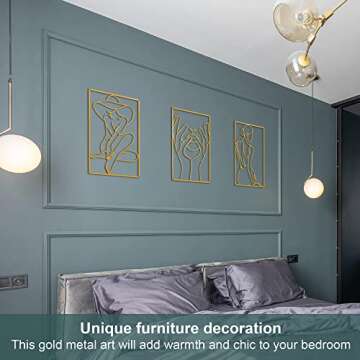 Gold Wall Decor Set of 3, 0.12'' Thicker Real Metal Modern Gold Wall Art, Minimalist Abstract Female Single Line Home Hanging Wall Art Sculptures, Gold Decor Accents for Home Bedroom and Living Room