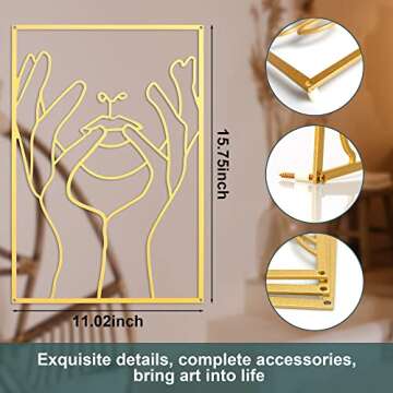 Gold Wall Decor Set of 3, 0.12'' Thicker Real Metal Modern Gold Wall Art, Minimalist Abstract Female Single Line Home Hanging Wall Art Sculptures, Gold Decor Accents for Home Bedroom and Living Room