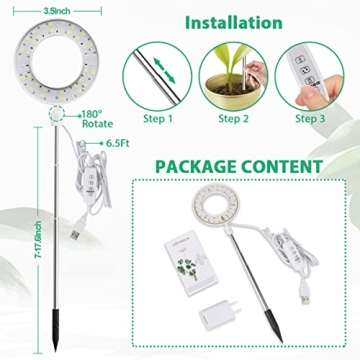 2 Pack Halo Plant Grow Light, 6000K White LED Full Spectrum Growing Lamp for Indoor Plants, Succulents, Mini Bonsai, Small Plants, Height Adjustable, Dimmable & Timer 4/8/12/18Hrs