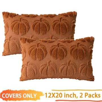 COSIBONO Pumpkin Fall Decorative Throw Pillow Covers 12"x20", Set of 2 Rust Red Soft Faux Fur Pillow Covers for Autumn Harvest, Fluffy Plush Accent Pillow Cases for Farmhouse Couch Cushion Covers
