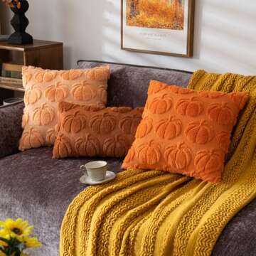COSIBONO Pumpkin Fall Decorative Throw Pillow Covers 12"x20", Set of 2 Rust Red Soft Faux Fur Pillow Covers for Autumn Harvest, Fluffy Plush Accent Pillow Cases for Farmhouse Couch Cushion Covers