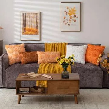 COSIBONO Pumpkin Fall Decorative Throw Pillow Covers 12"x20", Set of 2 Rust Red Soft Faux Fur Pillow Covers for Autumn Harvest, Fluffy Plush Accent Pillow Cases for Farmhouse Couch Cushion Covers