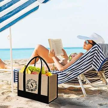 Birthday Gift For Women Beach Gifts For Female Mom Friends Teacher Bride - Personalized Jute Tote Bag For Woman Lady- Christmas Thank You Presents For Mother Bag For Shopping Office Beach Work Travel