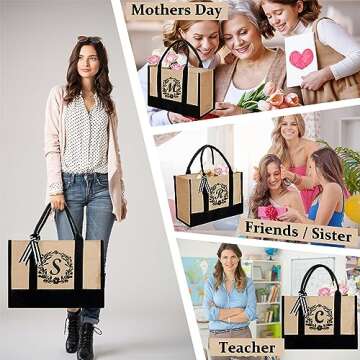 Birthday Gift For Women Beach Gifts For Female Mom Friends Teacher Bride - Personalized Jute Tote Bag For Woman Lady- Christmas Thank You Presents For Mother Bag For Shopping Office Beach Work Travel