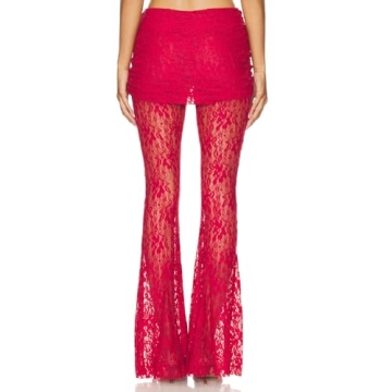 Woman Sexy See Through Lace Pants High Waist Flare