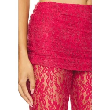 Woman Sexy See Through Lace Pants High Waist Flare