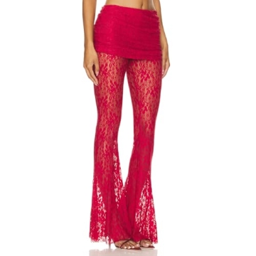 Woman Sexy See Through Lace Pants High Waist Flare