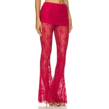 Woman Sexy See Through Lace Pants High Waist Flare
