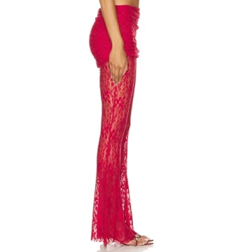 Woman Sexy See Through Lace Pants High Waist Flare