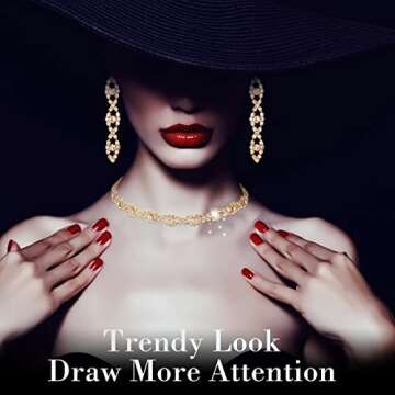 MTLEE 4 Pieces Rhinestone Necklace Choker Bracelet Earring Clutch Purses Jewelry Set Women Crystal Triangle Bling Diamond Purse Rhinestone Bag for Wedding Party (Gold)