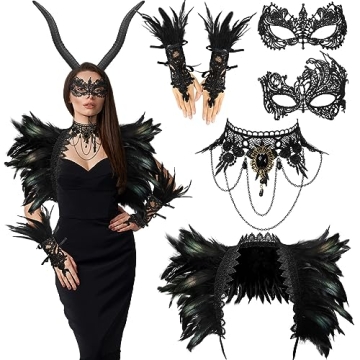 Newcotte 6pc Halloween Feather Cape and Accessories