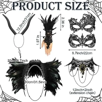 Newcotte 6pc Halloween Feather Cape and Accessories