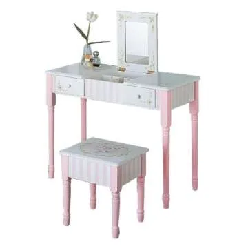 Fantasy Fields - Bouquet Thematic Kids Flip Top Mirror Vanity Table and Stool Set | Imagination Inspiring Hand Crafted & Hand Painted Details Non-Toxic, Lead Free Water-based Paint