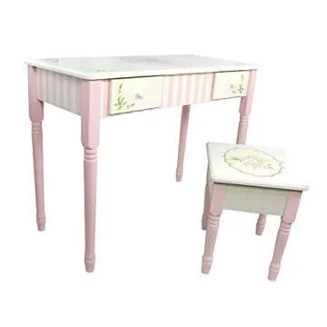 Fantasy Fields - Bouquet Thematic Kids Flip Top Mirror Vanity Table and Stool Set | Imagination Inspiring Hand Crafted & Hand Painted Details Non-Toxic, Lead Free Water-based Paint