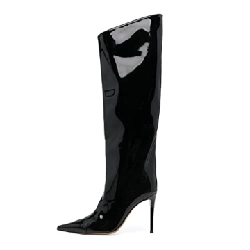 Arqa Metallic Boots for Women Pointed Toe High Stiletto Heel Knee High Boot Fashion Chrome Tall Boot...