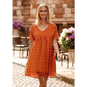 KIRUNDO Womens Summer Dresses 2024 Casual V Neck Short Sleeve Swiss Dot Ruffle Loose Flowy Mini Baby...