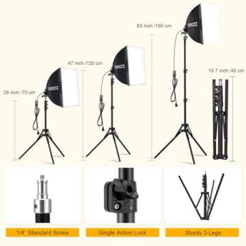 mmcrz 2Pack Professional Softbox Lighting Kit, 16'' x 16'' Studio Lights with 85W 2700-6500K E27 LED Bulbs, Continuous Lighting for Photography/Video Recording/Live Streaming