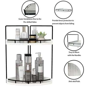 Dorhors 2-Tier Rustic White Corner Bathroom Shelf for Stylish Storage