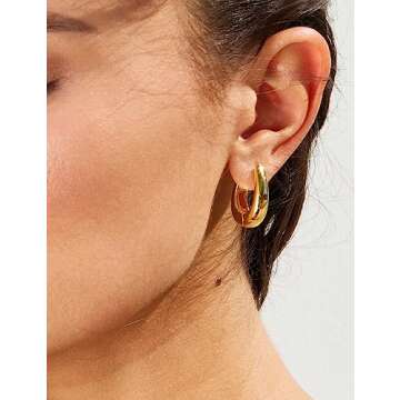 Small Gold Chunky Huggie Hoop Earrings, 14K Gold Plated Thick Huggie Earring, Lightweight Chunky Gold Hoops Earrings for Women