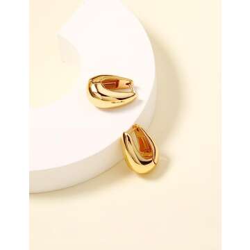 Small Gold Chunky Huggie Hoop Earrings, 14K Gold Plated Thick Huggie Earring, Lightweight Chunky Gold Hoops Earrings for Women