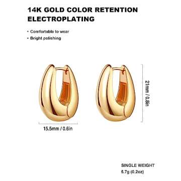 Small Gold Chunky Huggie Hoop Earrings, 14K Gold Plated Thick Huggie Earring, Lightweight Chunky Gold Hoops Earrings for Women