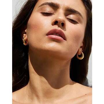 Small Gold Chunky Huggie Hoop Earrings, 14K Gold Plated Thick Huggie Earring, Lightweight Chunky Gold Hoops Earrings for Women