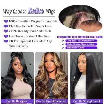 Redice 30Inch Body Wave Lace Front Wigs Human Hair 200% Density 13x6 HD Lace Frontal Wigs Human Hair Pre Plucked with Baby Hair Lace Frontal Wigs Glueless Wigs Human Hair Wigs for Women