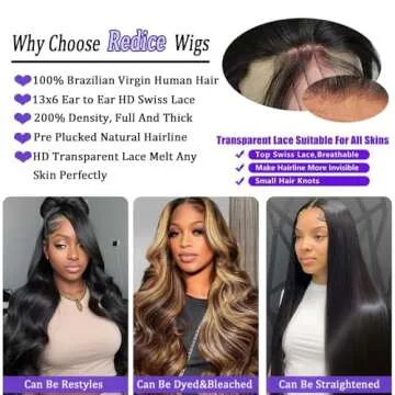 Redice 30Inch Body Wave Lace Front Wig for Women