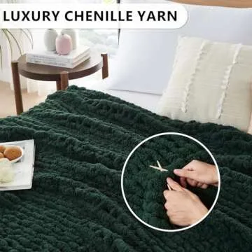 L'AGRATY Chunky Knit Blanket Throw - Handmade Chenille Soft Blanket
