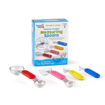 hand2mind Rainbow Fraction Measuring Spoons Set for Kids- Educational Kitchen Tools for Fun Learning