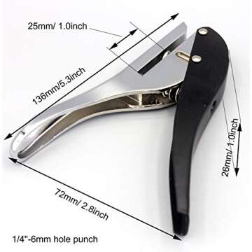 Kucaa Metal Silver Hand-held 1/4 inch 6mm Round Heavy Duty Single Circle Hole Punch for ID Cards PVC...