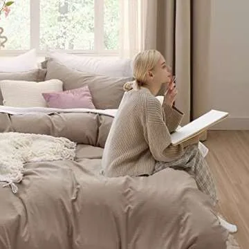 Bedsure Khaki Duvet Cover King Size - Soft Bedding Set