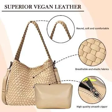 OlyPegic Woven Bag for Women, Woven Tote Bag Vegan Leather Retro Handbag, Handmade Summer Beach Bag ...