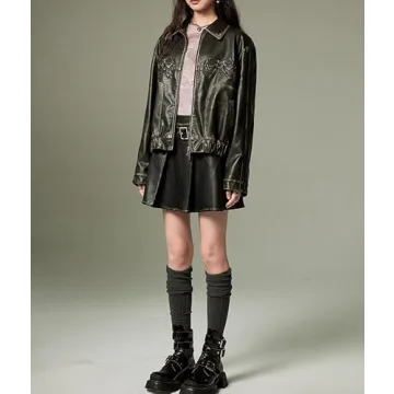 YELLOOP Pink Faux Leather Jacket Vintage Y2K Women