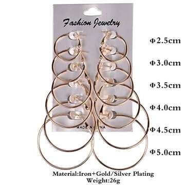 AJ DEFIRO 6 Pair Hoop Earring Set - Stylish Jewelry for Women