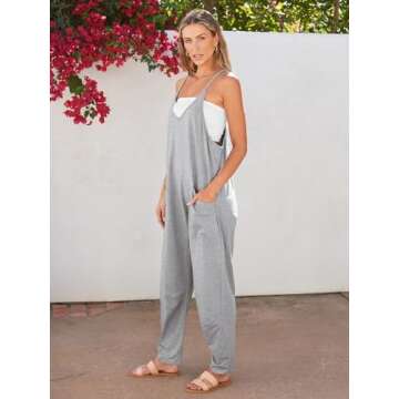 EFAN Jumpsuits for Women Casual Loose Fit Overalls Black Summer Rompers Maternity Trendy Clothes Onesie Jumpers Grey S