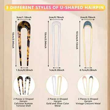 8 Pieces U-Shaped Hairpin Fork Sticks Tortoise Shell Hair Clips Bun Hair Pins Clips 2 Prongs Hair Stick Metal Hair Pin for Women Hair Styling Accessories