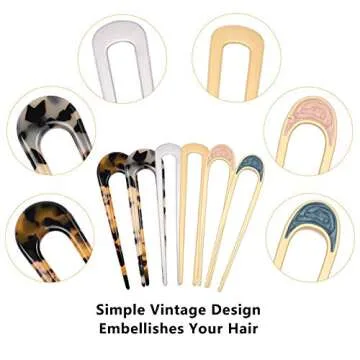 8 Pieces U-Shaped Hairpin Fork Sticks Tortoise Shell Hair Clips Bun Hair Pins Clips 2 Prongs Hair Stick Metal Hair Pin for Women Hair Styling Accessories