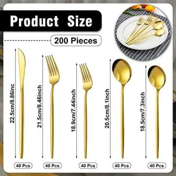Meanplan 200 Pcs Gold Silverware Set - Elegant Stainless Steel Kitchen Utensils Kit