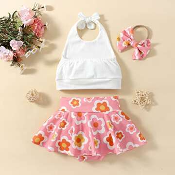 Chic Toddler Girls Outfit Set with Halterneck Design