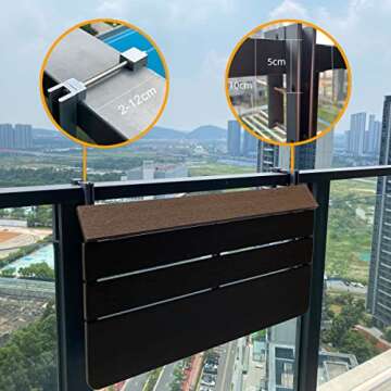 FURNIKNA Adjustable Hanging Balcony Bar Table | Space Saver