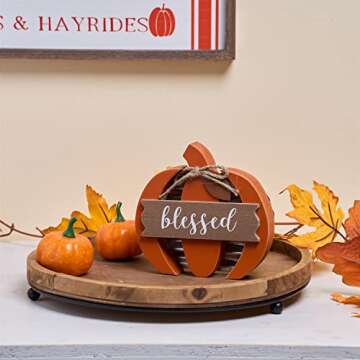 HPC DECOR Fall Tiered Tray Decor- Fall Decor Artificial Pumpkin- Rustic Wooden Fall Sign Table Decor...