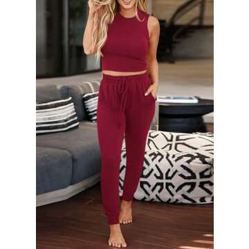 KIRUNDO Women Spring 3 Piece Outfits Casual Fall Long Sleeve Long Cardigan Sleeveless Crop Top Drawstring Pants Lounge Sets(Wine Red, X-Large)