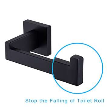 TASTOS Toilet Paper Holder Matte Black, Toilet Tissue Roll Holders Dispenser and Hangers Wall Mounted for Bathroom & Kitchen, Stainless Steel Modern Square Style