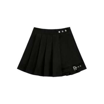 WDIRARA Women's High Waist Pleated Button Skort Asymmetrical Skirt Shorts Black S